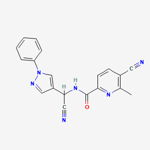 molecular formula C19H14N6O B2959689 5-氰基-N-[氰基-(1-苯基吡唑-4-基)甲基]-6-甲基吡啶-2-甲酰胺 CAS No. 1385323-88-5