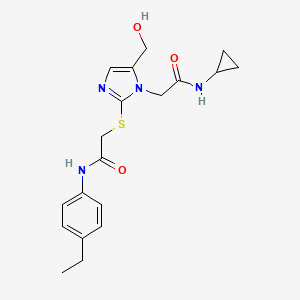 molecular formula C19H24N4O3S B2959693 2-{[1-[2-(环丙基氨基)-2-氧代乙基]-5-(羟甲基)-1H-咪唑-2-基]硫代}-N-(4-乙基苯基)乙酰胺 CAS No. 923121-32-8