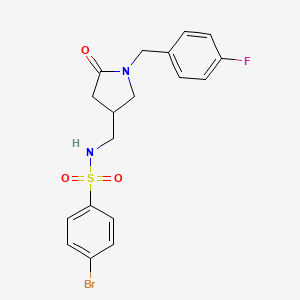 molecular formula C18H18BrFN2O3S B2959694 4-bromo-N-((1-(4-fluorobenzyl)-5-oxopyrrolidin-3-yl)methyl)benzenesulfonamide CAS No. 954609-70-2