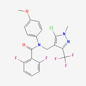 molecular formula C20H15ClF5N3O2 B2959696 N-{[5-chloro-1-methyl-3-(trifluoromethyl)-1H-pyrazol-4-yl]methyl}-2,6-difluoro-N-(4-methoxyphenyl)benzenecarboxamide CAS No. 956611-91-9