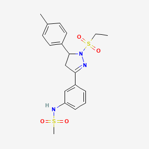 molecular formula C19H23N3O4S2 B2959701 N-[3-[2-乙基磺酰基-3-(4-甲苯基)-3,4-二氢吡唑-5-基]苯基]甲烷磺酰胺 CAS No. 851782-07-5