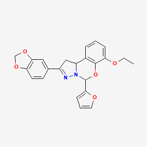 molecular formula C23H20N2O5 B2959720 2-(苯并[d][1,3]二氧杂环-5-基)-7-乙氧基-5-(呋喃-2-基)-5,10b-二氢-1H-苯并[e]吡唑并[1,5-c][1,3]恶嗪 CAS No. 899746-68-0