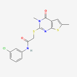 molecular formula C16H14ClN3O2S2 B2959721 N-(3-氯苯基)-2-(3,6-二甲基-4-氧代噻吩并[2,3-d]嘧啶-2-基)硫代乙酰胺 CAS No. 878712-52-8