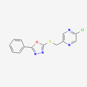 molecular formula C13H9ClN4OS B2959774 2-Chloro-5-{[(5-phenyl-1,3,4-oxadiazol-2-yl)sulfanyl]methyl}pyrazine CAS No. 1798711-50-8