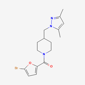 molecular formula C16H20BrN3O2 B2959806 (5-溴呋喃-2-基)(4-((3,5-二甲基-1H-吡唑-1-基)甲基)哌啶-1-基)甲苯酮 CAS No. 1286696-45-4