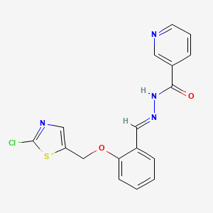 molecular formula C17H13ClN4O2S B2959827 N'-[(1E)-{2-[(2-氯-1,3-噻唑-5-基)甲氧基]苯基}亚甲基]吡啶-3-甲酰肼 CAS No. 338393-70-7