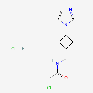 molecular formula C10H15Cl2N3O B2959859 2-Chloro-N-[(3-imidazol-1-ylcyclobutyl)methyl]acetamide;hydrochloride CAS No. 2411277-71-7