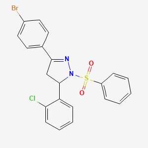 molecular formula C21H16BrClN2O2S B2959863 3-(4-bromophenyl)-5-(2-chlorophenyl)-1-(phenylsulfonyl)-4,5-dihydro-1H-pyrazole CAS No. 361479-01-8