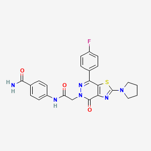 molecular formula C24H21FN6O3S B2959916 4-(2-(7-(4-氟苯基)-4-氧代-2-(吡咯烷-1-基)噻唑并[4,5-d]嘧啶-5(4H)-基)乙酰氨基)苯甲酰胺 CAS No. 1172274-16-6