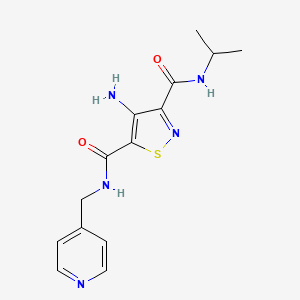 molecular formula C14H17N5O2S B2959920 4-氨基-N~3~-异丙基-N~5~-(吡啶-4-基甲基)异噻唑-3,5-二甲酰胺 CAS No. 1286699-15-7