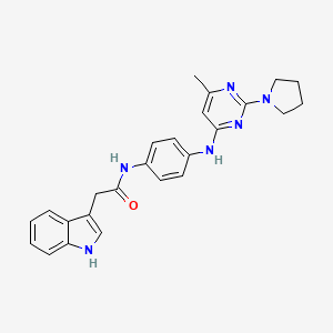 molecular formula C25H26N6O B2959932 2-(1H-indol-3-yl)-N-(4-((6-methyl-2-(pyrrolidin-1-yl)pyrimidin-4-yl)amino)phenyl)acetamide CAS No. 1286727-46-5
