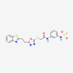 molecular formula C20H19N5O4S3 B2959933 2-((5-(2-(benzo[d]thiazol-2-yl)ethyl)-1,3,4-oxadiazol-2-yl)thio)-N-(3-(methylsulfonamido)phenyl)acetamide CAS No. 1351589-35-9