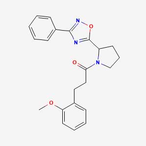 molecular formula C22H23N3O3 B2959935 5-{1-[3-(2-Methoxyphenyl)propanoyl]pyrrolidin-2-yl}-3-phenyl-1,2,4-oxadiazole CAS No. 1795411-34-5