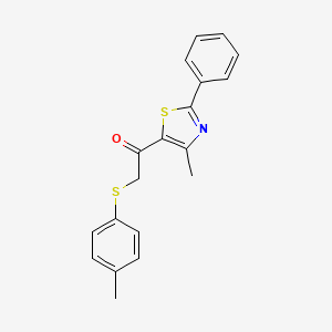 molecular formula C19H17NOS2 B2959937 2-[(4-Methylphenyl)sulfanyl]-1-(4-methyl-2-phenyl-1,3-thiazol-5-yl)-1-ethanone CAS No. 478047-41-5