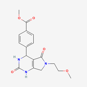 molecular formula C17H19N3O5 B2959956 4-(6-(2-甲氧基乙基)-2,5-二氧代-2,3,4,5,6,7-六氢-1H-吡咯并[3,4-d]嘧啶-4-基)苯甲酸甲酯 CAS No. 1021025-07-9