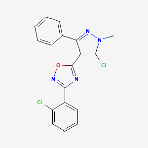 molecular formula C18H12Cl2N4O B2959970 5-(5-chloro-1-methyl-3-phenyl-1H-pyrazol-4-yl)-3-(2-chlorophenyl)-1,2,4-oxadiazole CAS No. 477712-51-9