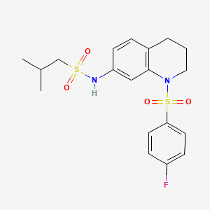 molecular formula C19H23FN2O4S2 B2959981 N-(1-((4-fluorophenyl)sulfonyl)-1,2,3,4-tetrahydroquinolin-7-yl)-2-methylpropane-1-sulfonamide CAS No. 946300-55-6