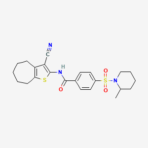 molecular formula C23H27N3O3S2 B2959985 N-(3-cyano-5,6,7,8-tetrahydro-4H-cyclohepta[b]thiophen-2-yl)-4-((2-methylpiperidin-1-yl)sulfonyl)benzamide CAS No. 683766-40-7