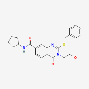 molecular formula C24H27N3O3S B2959987 2-(benzylsulfanyl)-N-cyclopentyl-3-(2-methoxyethyl)-4-oxo-3,4-dihydroquinazoline-7-carboxamide CAS No. 946270-67-3