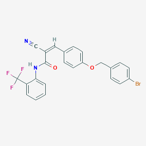 molecular formula C24H16BrF3N2O2 B2959988 (Z)-3-[4-[(4-Bromophenyl)methoxy]phenyl]-2-cyano-N-[2-(trifluoromethyl)phenyl]prop-2-enamide CAS No. 522657-00-7