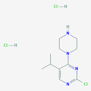 molecular formula C11H19Cl3N4 B2959994 2-Chloro-4-(piperazin-1-yl)-5-(propan-2-yl)pyrimidine dihydrochloride CAS No. 2229161-88-8