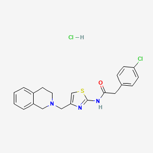 molecular formula C21H21Cl2N3OS B2960004 2-(4-氯苯基)-N-(4-((3,4-二氢异喹啉-2(1H)-基)甲基)噻唑-2-基)乙酰胺盐酸盐 CAS No. 1217038-93-1