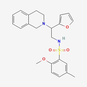 molecular formula C23H26N2O4S B2960005 N-(2-(3,4-dihydroisoquinolin-2(1H)-yl)-2-(furan-2-yl)ethyl)-2-methoxy-5-methylbenzenesulfonamide CAS No. 898458-74-7