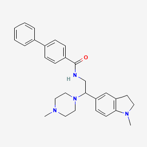 molecular formula C29H34N4O B2960011 N-(2-(1-甲基吲哚啉-5-基)-2-(4-甲基哌嗪-1-基)乙基)-[1,1'-联苯]-4-甲酰胺 CAS No. 922035-16-3