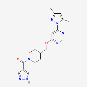 molecular formula C19H23N7O2 B2960027 [4-[[6-(3,5-Dimethylpyrazol-1-yl)pyrimidin-4-yl]oxymethyl]piperidin-1-yl]-(1H-pyrazol-4-yl)methanone CAS No. 2380088-45-7