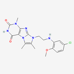 molecular formula C19H21ClN6O3 B2960034 8-(2-((5-chloro-2-methoxyphenyl)amino)ethyl)-1,6,7-trimethyl-1H-imidazo[2,1-f]purine-2,4(3H,8H)-dione CAS No. 923128-89-6