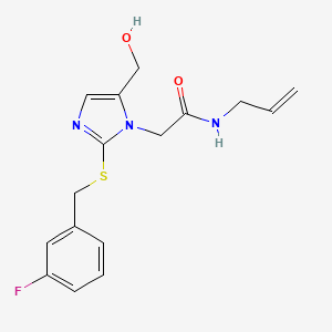 molecular formula C16H18FN3O2S B2960035 N-烯丙基-2-(2-((3-氟苄基)硫代)-5-(羟甲基)-1H-咪唑-1-基)乙酰胺 CAS No. 921525-21-5