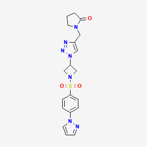 molecular formula C19H21N7O3S B2960039 1-((1-(1-((4-(1H-pyrazol-1-yl)phenyl)sulfonyl)azetidin-3-yl)-1H-1,2,3-triazol-4-yl)methyl)pyrrolidin-2-one CAS No. 2034563-67-0