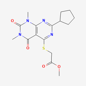 molecular formula C16H20N4O4S B2960049 Methyl 2-(7-cyclopentyl-1,3-dimethyl-2,4-dioxopyrimido[4,5-d]pyrimidin-5-yl)sulfanylacetate CAS No. 893910-64-0