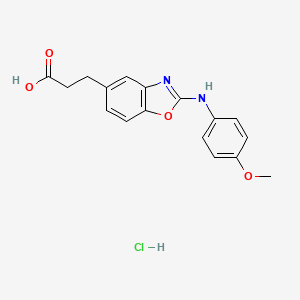 molecular formula C17H17ClN2O4 B2960054 3-(2-(4-甲氧基苯胺基)苯并[d]恶唑-5-基)丙酸盐酸盐 CAS No. 1054311-42-0