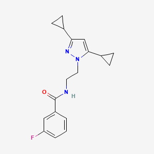 molecular formula C18H20FN3O B2960057 N-(2-(3,5-二环丙基-1H-吡唑-1-基)乙基)-3-氟苯甲酰胺 CAS No. 1797977-20-8