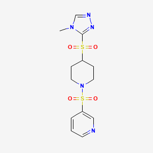 molecular formula C13H17N5O4S2 B2960062 3-((4-((4-甲基-4H-1,2,4-三唑-3-基)磺酰基)哌啶-1-基)磺酰基)吡啶 CAS No. 1448079-14-8