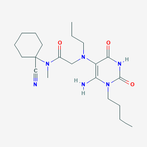 molecular formula C21H34N6O3 B2960074 2-[(6-amino-1-butyl-2,4-dioxo-1,2,3,4-tetrahydropyrimidin-5-yl)(propyl)amino]-N-(1-cyanocyclohexyl)-N-methylacetamide CAS No. 1211165-05-7