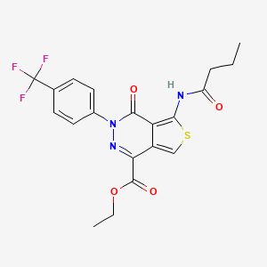 molecular formula C20H18F3N3O4S B2960082 5-丁酰胺基-4-氧代-3-(4-(三氟甲基)苯基)-3,4-二氢噻吩并[3,4-d]嘧啶-1-羧酸乙酯 CAS No. 851950-98-6