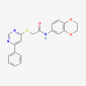 molecular formula C20H17N3O3S B2960093 N-(2,3-dihydrobenzo[b][1,4]dioxin-6-yl)-2-((6-phenylpyrimidin-4-yl)thio)acetamide CAS No. 1203245-73-1