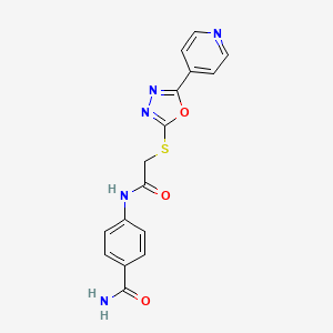 molecular formula C16H13N5O3S B2960094 4-(2-((5-(Pyridin-4-yl)-1,3,4-oxadiazol-2-yl)thio)acetamido)benzamide CAS No. 899752-10-4