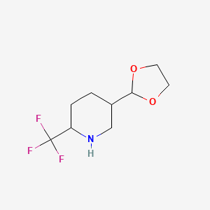 molecular formula C9H14F3NO2 B2960097 5-(1,3-Dioxolan-2-yl)-2-(trifluoromethyl)piperidine CAS No. 2551120-30-8