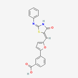 molecular formula C21H14N2O4S B2960098 3-(5-((Z)-((Z)-4-oxo-2-(phenylimino)thiazolidin-5-ylidene)methyl)furan-2-yl)benzoic acid CAS No. 327037-96-7