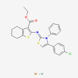 molecular formula C26H24BrClN2O2S2 B2960103 (Z)-乙基 2-((4-(4-氯苯基)-3-苯基噻唑-2(3H)-亚胺基)氨基)-4,5,6,7-四氢苯并[b]噻吩-3-羧酸氢溴酸盐 CAS No. 481005-28-1