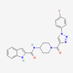 molecular formula C23H21FN6O2 B2960158 N-(1-(1-(4-fluorophenyl)-1H-1,2,3-triazole-4-carbonyl)piperidin-4-yl)-1H-indole-2-carboxamide CAS No. 1251556-42-9