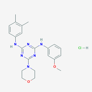 molecular formula C22H27ClN6O2 B2960189 N2-(3,4-dimethylphenyl)-N4-(3-methoxyphenyl)-6-morpholino-1,3,5-triazine-2,4-diamine hydrochloride CAS No. 1179384-46-3
