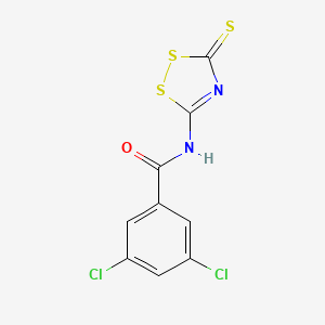 molecular formula C9H4Cl2N2OS3 B2960190 3,5-dichloro-N-(3-thioxo-3H-1,2,4-dithiazol-5-yl)benzenecarboxamide CAS No. 477867-26-8