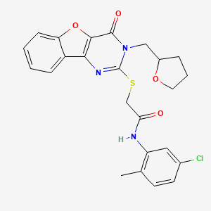 molecular formula C24H22ClN3O4S B2960195 N-(5-chloro-2-methylphenyl)-2-{[4-oxo-3-(tetrahydrofuran-2-ylmethyl)-3,4-dihydro[1]benzofuro[3,2-d]pyrimidin-2-yl]sulfanyl}acetamide CAS No. 900002-86-0