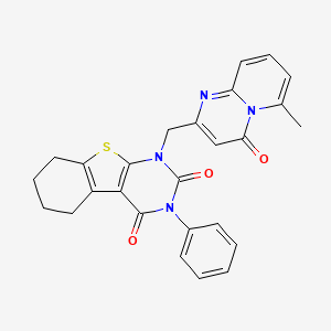 molecular formula C26H22N4O3S B2960202 1-[(6-Methyl-4-oxopyrido[1,2-a]pyrimidin-2-yl)methyl]-3-phenyl-5,6,7,8-tetrahydro-[1]benzothiolo[2,3-d]pyrimidine-2,4-dione CAS No. 866345-94-0
