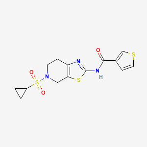 molecular formula C14H15N3O3S3 B2960204 N-(5-(环丙基磺酰基)-4,5,6,7-四氢噻唑并[5,4-c]吡啶-2-基)噻吩-3-甲酰胺 CAS No. 1421524-70-0