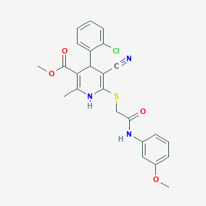 molecular formula C24H22ClN3O4S B2960212 Methyl 4-(2-chlorophenyl)-5-cyano-6-[2-(3-methoxyanilino)-2-oxoethyl]sulfanyl-2-methyl-1,4-dihydropyridine-3-carboxylate CAS No. 370846-02-9